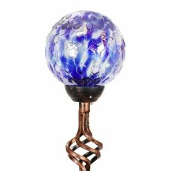 Exhart Solar Pearlized Honeycomb 2.58 ft. Blue Metal Garden Stake