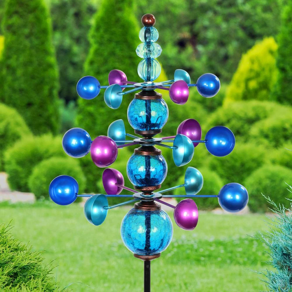 Exhart Triple Wind Spinner 4.0 ft. Blue Metal Garden Stake 10 Exhart Triple Wind Spinner 4.0 ft. Blue Metal Garden Stake - Image 8