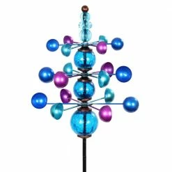 Exhart Triple Wind Spinner 4.0 ft. Blue Metal Garden Stake