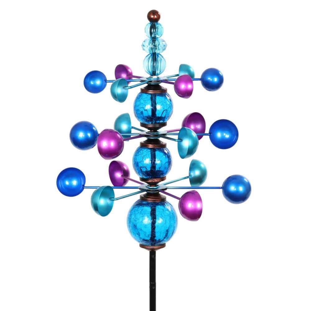 Exhart Triple Wind Spinner 4.0 ft. Blue Metal Garden Stake 3 Exhart Triple Wind Spinner 4.0 ft. Blue Metal Garden Stake