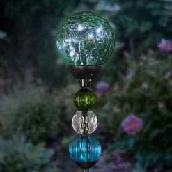 Exhart Solar Crackle Ball and Bead 2.46 ft. Green Metal Garden Stake 17 Exhart Solar Crackle Ball and Bead 2.46 ft. Green Metal Garden Stake -Cheap Good Directions Store exhart decorative garden stakes 16733 rs 31 1000