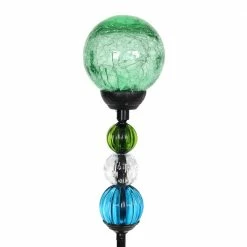 Exhart Solar Crackle Ball and Bead 2.46 ft. Green Metal Garden Stake