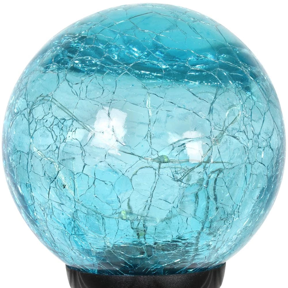 Exhart 2.46 ft. Solar Crackle Ball and Bead Blue Metal Garden Stake 5 Exhart 2.46 ft. Solar Crackle Ball and Bead Blue Metal Garden Stake - Image 3