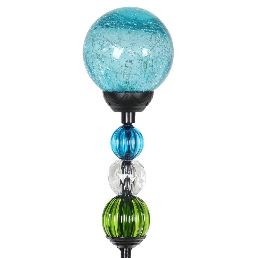 Exhart 2.46 ft. Solar Crackle Ball and Bead Blue Metal Garden Stake 3 Exhart 2.46 ft. Solar Crackle Ball and Bead Blue Metal Garden Stake