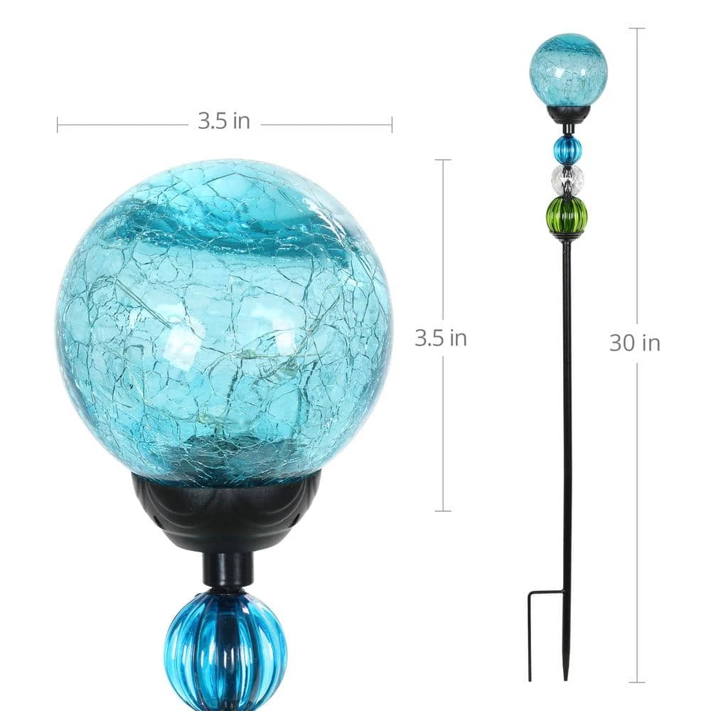 Exhart 2.46 ft. Solar Crackle Ball and Bead Blue Metal Garden Stake 9 Exhart 2.46 ft. Solar Crackle Ball and Bead Blue Metal Garden Stake - Image 7