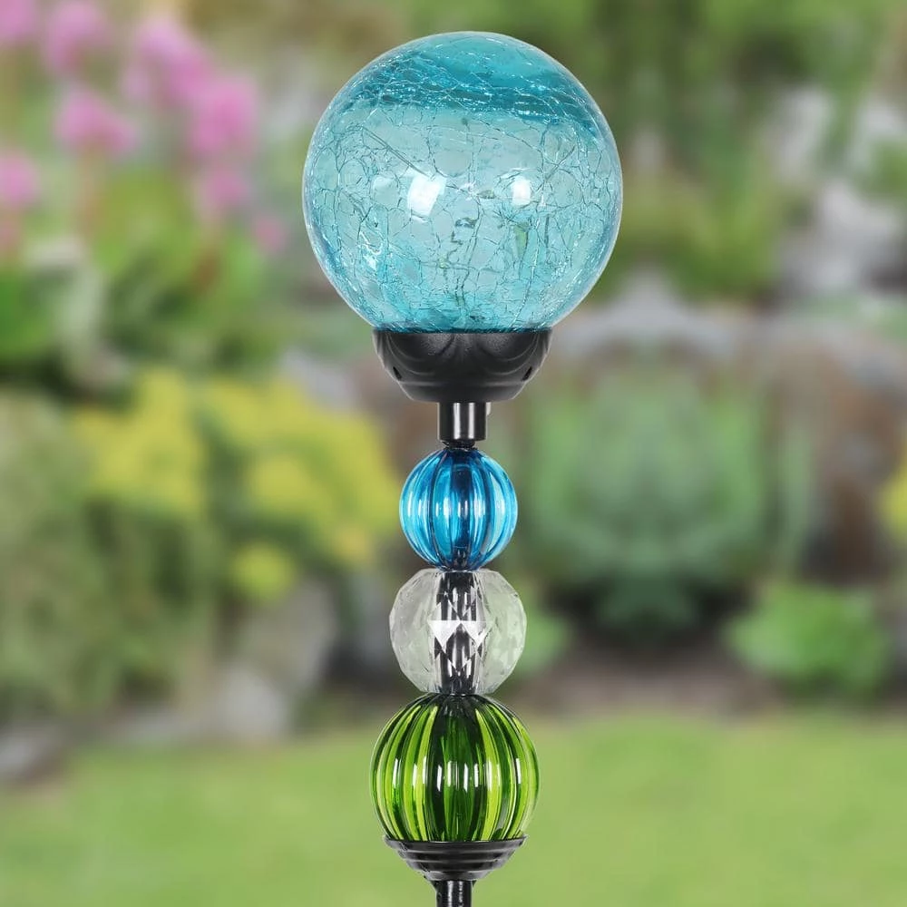 Exhart 2.46 ft. Solar Crackle Ball and Bead Blue Metal Garden Stake 4 Exhart 2.46 ft. Solar Crackle Ball and Bead Blue Metal Garden Stake - Image 2