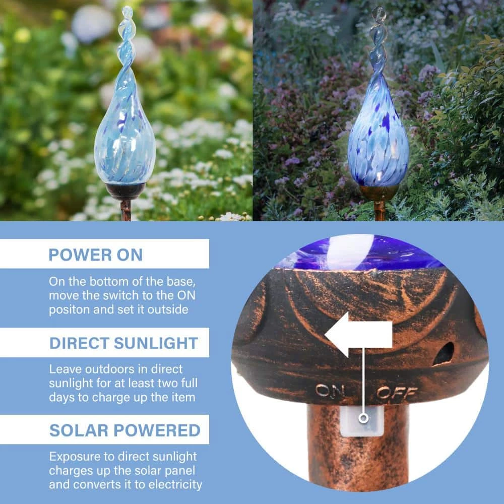 Exhart Solar Pearlized Twist Flame 3.0 ft. Teal Metal Garden Stake 5 Exhart Solar Pearlized Twist Flame 3.0 ft. Teal Metal Garden Stake - Image 3