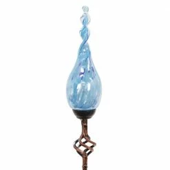 Exhart Solar Pearlized Twist Flame 3.0 ft. Teal Metal Garden Stake