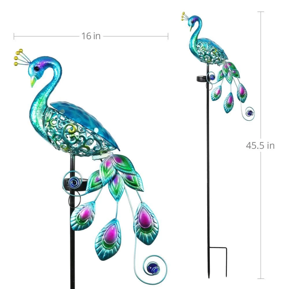 Exhart Solar Peacock 3.77 ft. Blue Metal Garden Stake 7 Exhart Solar Peacock 3.77 ft. Blue Metal Garden Stake - Image 5