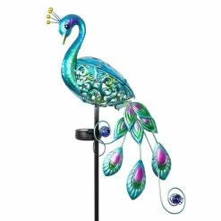 Exhart Solar Peacock 3.77 ft. Blue Metal Garden Stake