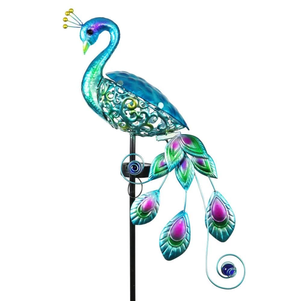 Exhart Solar Peacock 3.77 ft. Blue Metal Garden Stake 9 Exhart Solar Peacock 3.77 ft. Blue Metal Garden Stake - Image 7