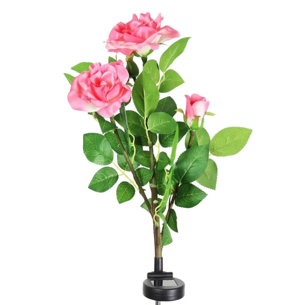 Exhart Solar Rose Bunch 2.69 ft. Pink Plastic Garden Stake 3 Exhart Solar Rose Bunch 2.69 ft. Pink Plastic Garden Stake