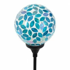 Exhart Solar Mosaic Ball 2.79 ft. Blue Plastic Garden Stake