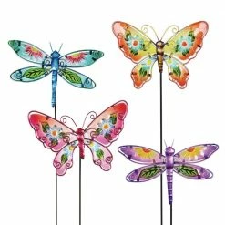 Exhart Glass and Metal Butterfly Assorted Garden Stakes (Set of 4)