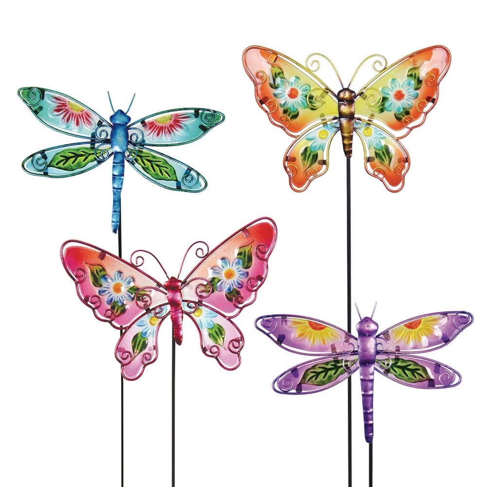 Exhart Glass and Metal Butterfly Assorted Garden Stakes (Set of 4) 3 Exhart Glass and Metal Butterfly Assorted Garden Stakes (Set of 4)
