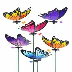 Exhart WindyWings Butterfly Assortment 1.31 ft. Multi-Color Plastic Plant Stakes (6-Pack)
