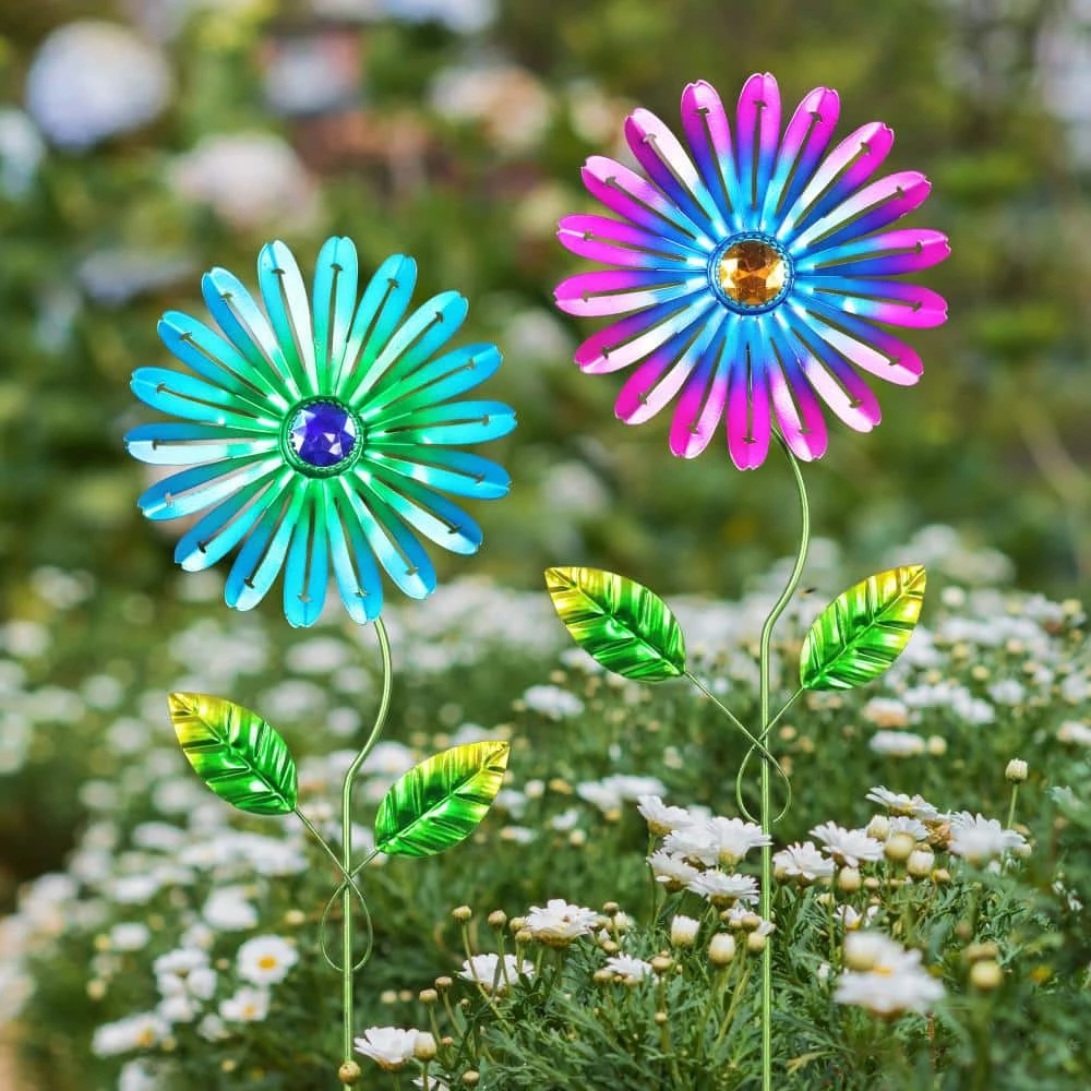 Exhart Zinnia Flower with Jewel Center 1.31 ft. Multi-Color Metal Plant Stakes (2-Pack) 4 Exhart Zinnia Flower with Jewel Center 1.31 ft. Multi-Color Metal Plant Stakes (2-Pack) - Image 2