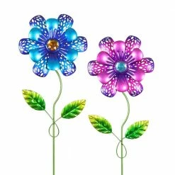 Exhart Pansy Flower with Jewel Center 1.31 ft. Multi-Color Metal Plant Stakes (2-Pack)