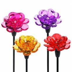 Exhart Solar Mini Flower 1.3 ft. Multicolor Plastic Garden Stakes 4-Pack