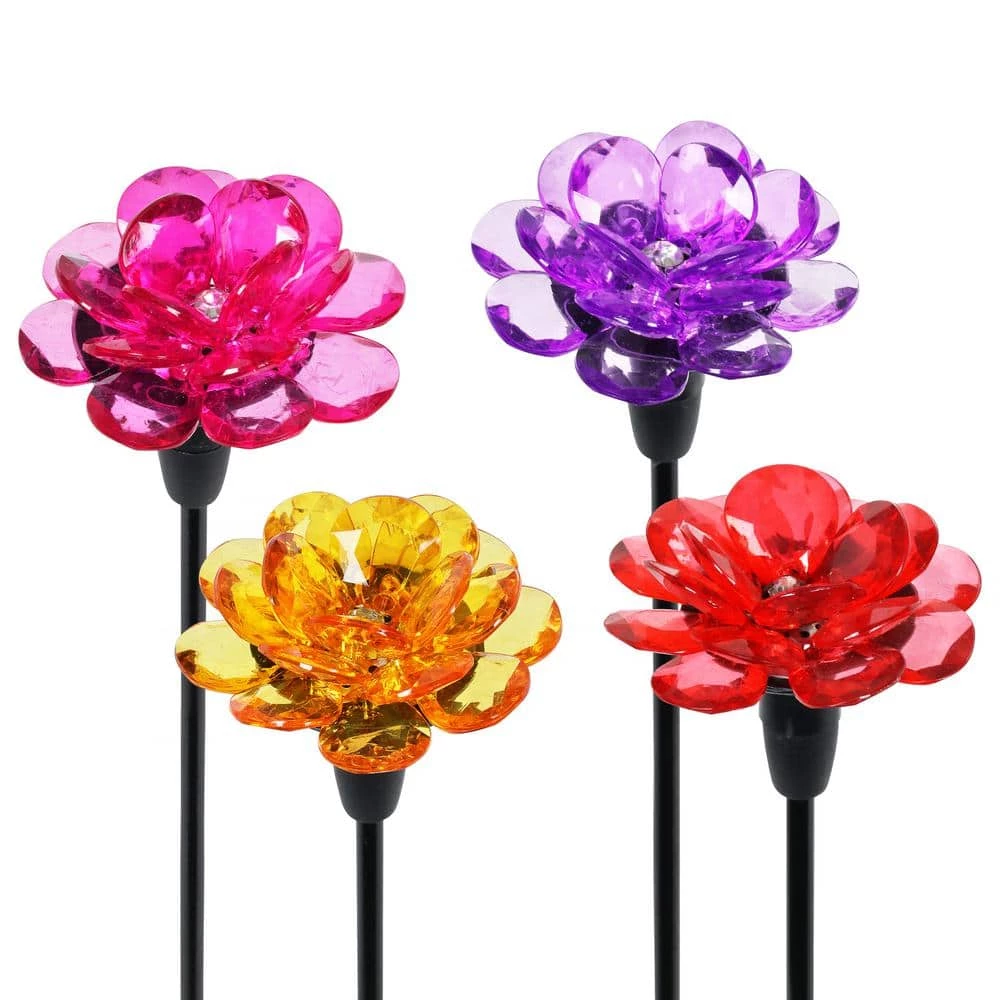 Exhart Solar Mini Flower 1.3 ft. Multicolor Plastic Garden Stakes 4-Pack 3 Exhart Solar Mini Flower 1.3 ft. Multicolor Plastic Garden Stakes 4-Pack