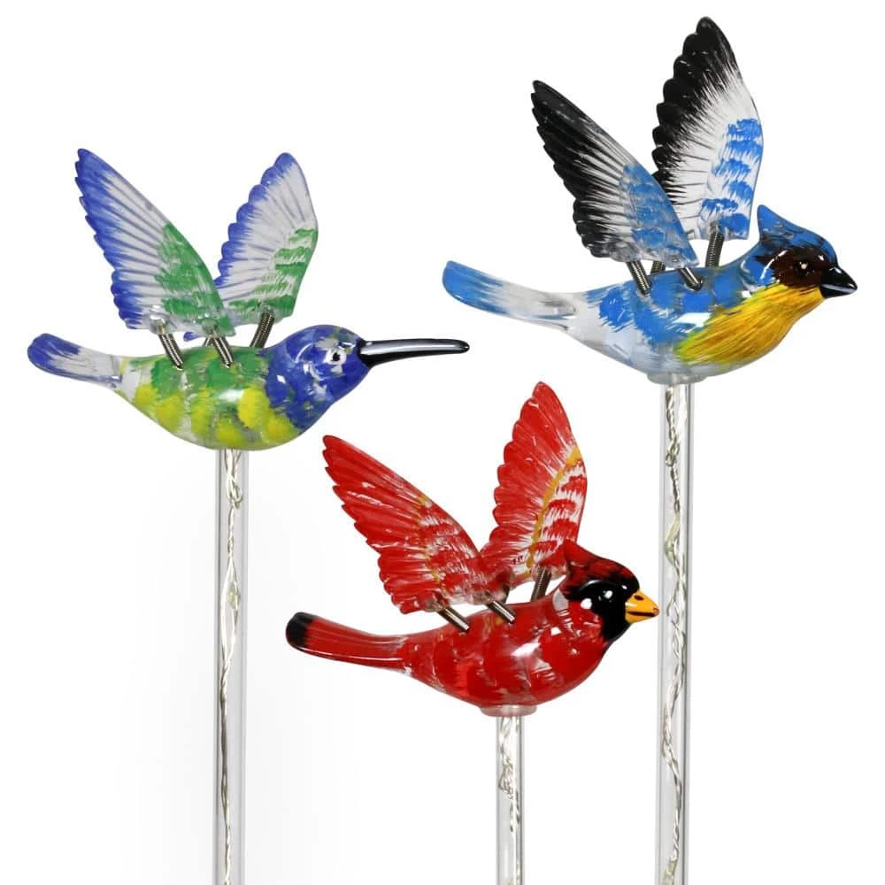 Exhart Solar WindyWing Cardinal, Hummingbird and Blue Bird with LED Lights 2.28 ft. Multicolor Plastic Garden Stakes (3-Pack) 3 Exhart Solar WindyWing Cardinal, Hummingbird and Blue Bird with LED Lights 2.28 ft. Multicolor Plastic Garden Stakes (3-Pack)