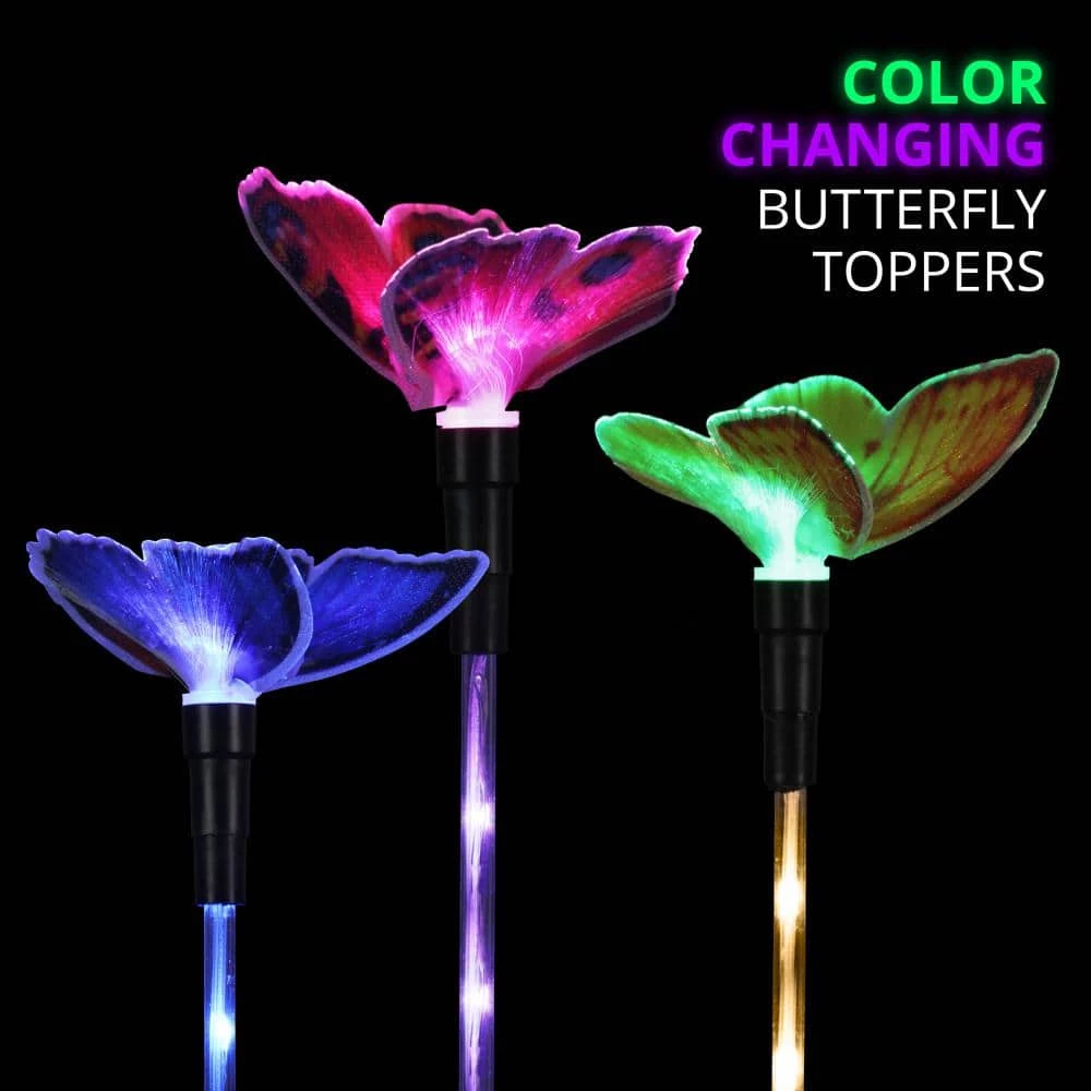 Exhart 2.02 ft. Solar Fiber Optic Butterfly Assortment with Color Changing LEDs Multi-Color Plastic Plant Stakes (3-Pack) 11 Exhart 2.02 ft. Solar Fiber Optic Butterfly Assortment with Color Changing LEDs Multi-Color Plastic Plant Stakes (3-Pack) - Image 9