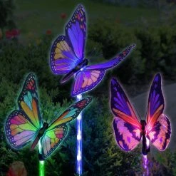 Exhart 2.5 ft. Solar Fiber Optic Butterfly with LED Multi-Color Plastic Garden Stakes (3-Pack) -Cheap Good Directions Store exhart decorative garden stakes 55167 rs 31 1000