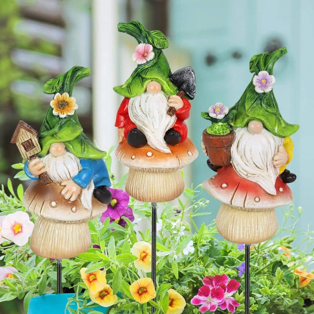 Exhart Leaf Hat Gnomes Sitting on Mushrooms 0.75 ft. Multi-Color Resin Plant Stakes (3-Pack) 11 Exhart Leaf Hat Gnomes Sitting on Mushrooms 0.75 ft. Multi-Color Resin Plant Stakes (3-Pack) - Image 9
