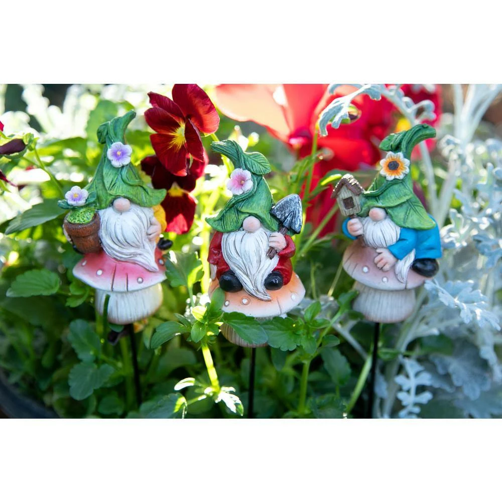 Exhart Leaf Hat Gnomes Sitting on Mushrooms 0.75 ft. Multi-Color Resin Plant Stakes (3-Pack) 10 Exhart Leaf Hat Gnomes Sitting on Mushrooms 0.75 ft. Multi-Color Resin Plant Stakes (3-Pack) - Image 8