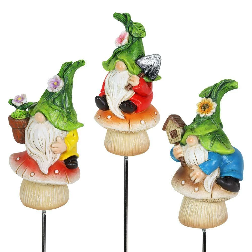 Exhart Leaf Hat Gnomes Sitting on Mushrooms 0.75 ft. Multi-Color Resin Plant Stakes (3-Pack) 5 Exhart Leaf Hat Gnomes Sitting on Mushrooms 0.75 ft. Multi-Color Resin Plant Stakes (3-Pack) - Image 3
