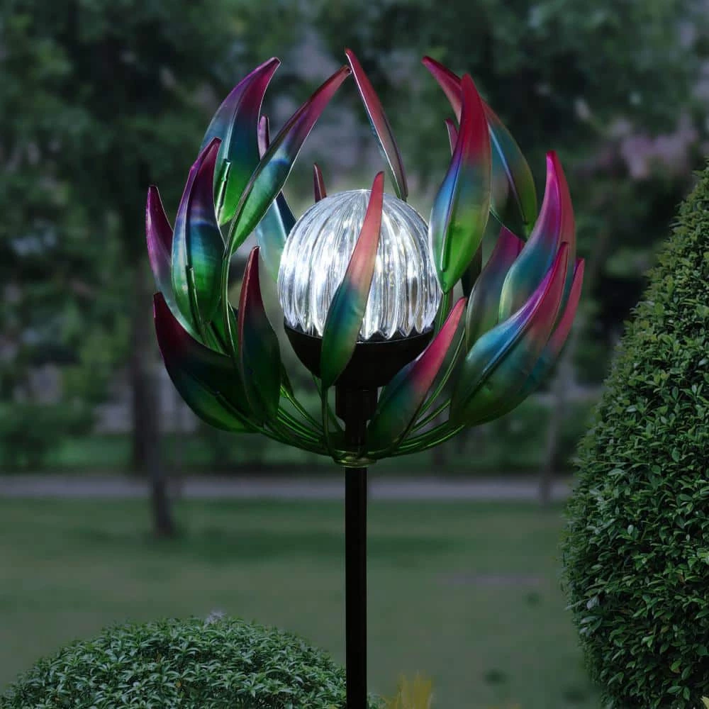 Exhart Solar Spinning Flower with LED Crackle Ball 3.48 ft. Blue Metal Garden Stake 11 Exhart Solar Spinning Flower with LED Crackle Ball 3.48 ft. Blue Metal Garden Stake - Image 9