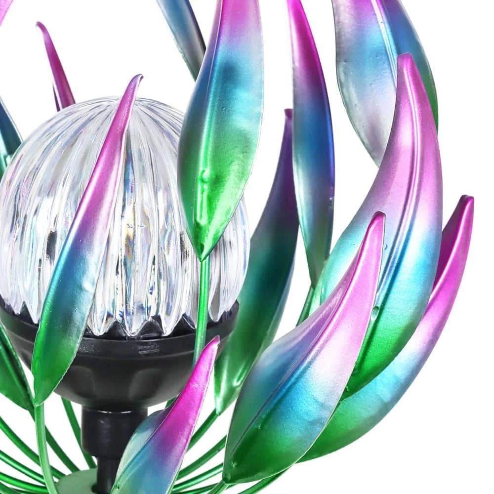 Exhart Solar Spinning Flower with LED Crackle Ball 3.48 ft. Blue Metal Garden Stake 8 Exhart Solar Spinning Flower with LED Crackle Ball 3.48 ft. Blue Metal Garden Stake - Image 6