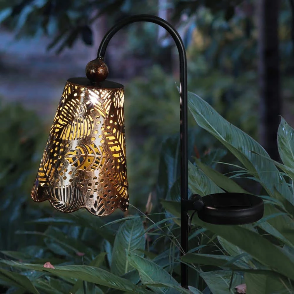 Exhart 2.95 ft. Bronze Metal Garden Stake Solar Filigree Shade with Leaf Pattern 8 Exhart 2.95 ft. Bronze Metal Garden Stake Solar Filigree Shade with Leaf Pattern - Image 6