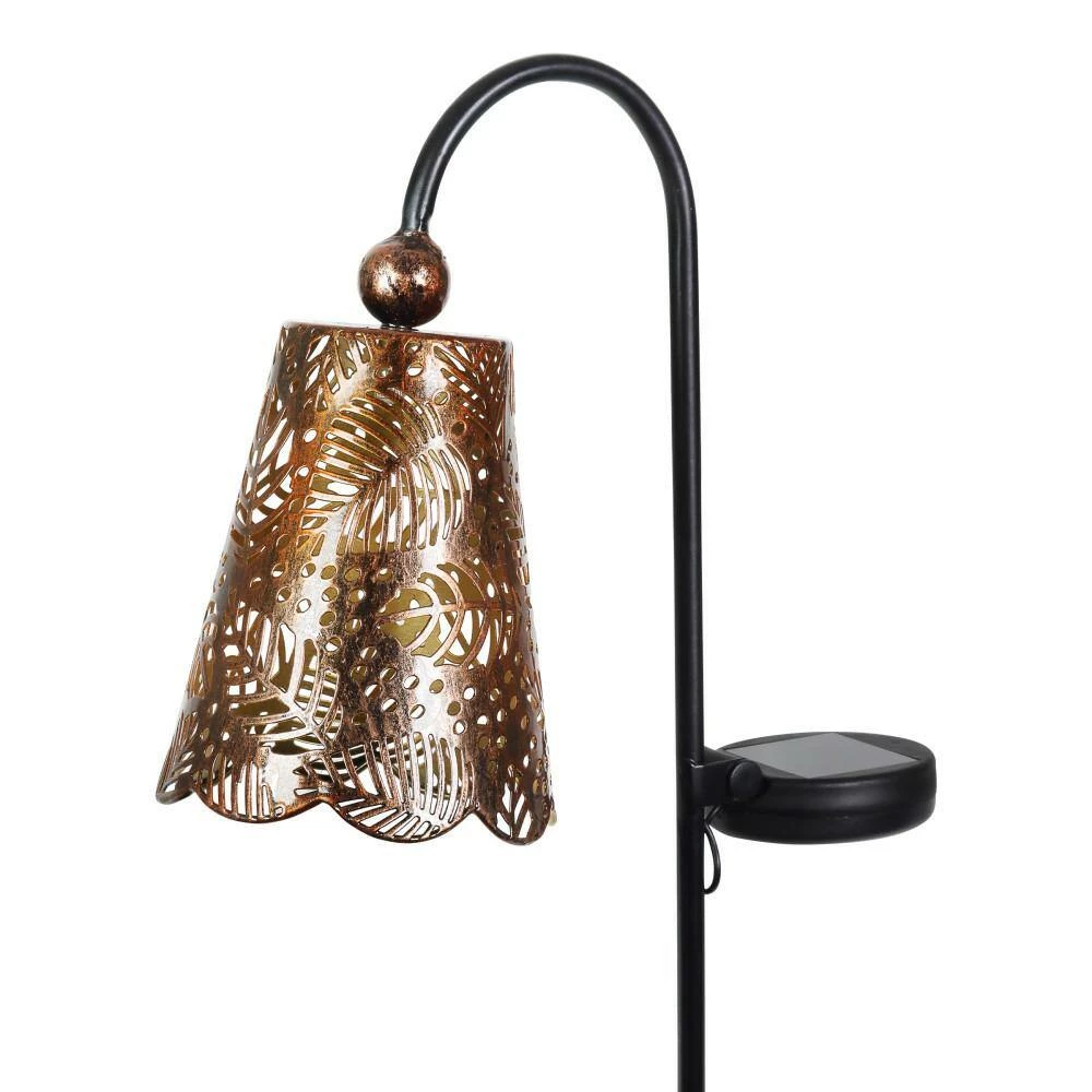 Exhart 2.95 ft. Bronze Metal Garden Stake Solar Filigree Shade with Leaf Pattern 5 Exhart 2.95 ft. Bronze Metal Garden Stake Solar Filigree Shade with Leaf Pattern - Image 3