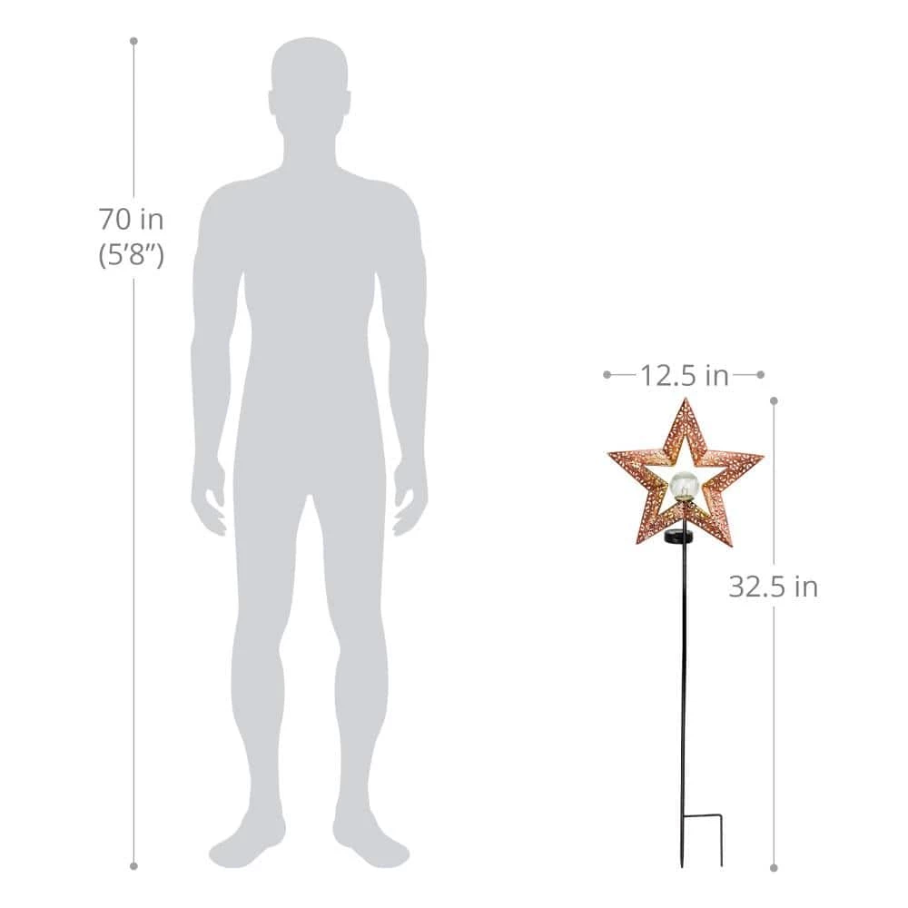 Exhart Solar Filigree Star with Glass Crackle Ball Center 2.69 ft. Bronze Metal Garden Stake 6 Exhart Solar Filigree Star with Glass Crackle Ball Center 2.69 ft. Bronze Metal Garden Stake - Image 4