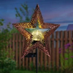 Exhart Solar Filigree Star with Glass Crackle Ball Center 2.69 ft. Bronze Metal Garden Stake 17 Exhart Solar Filigree Star with Glass Crackle Ball Center 2.69 ft. Bronze Metal Garden Stake -Cheap Good Directions Store exhart decorative garden stakes 72764 rs 31 1000