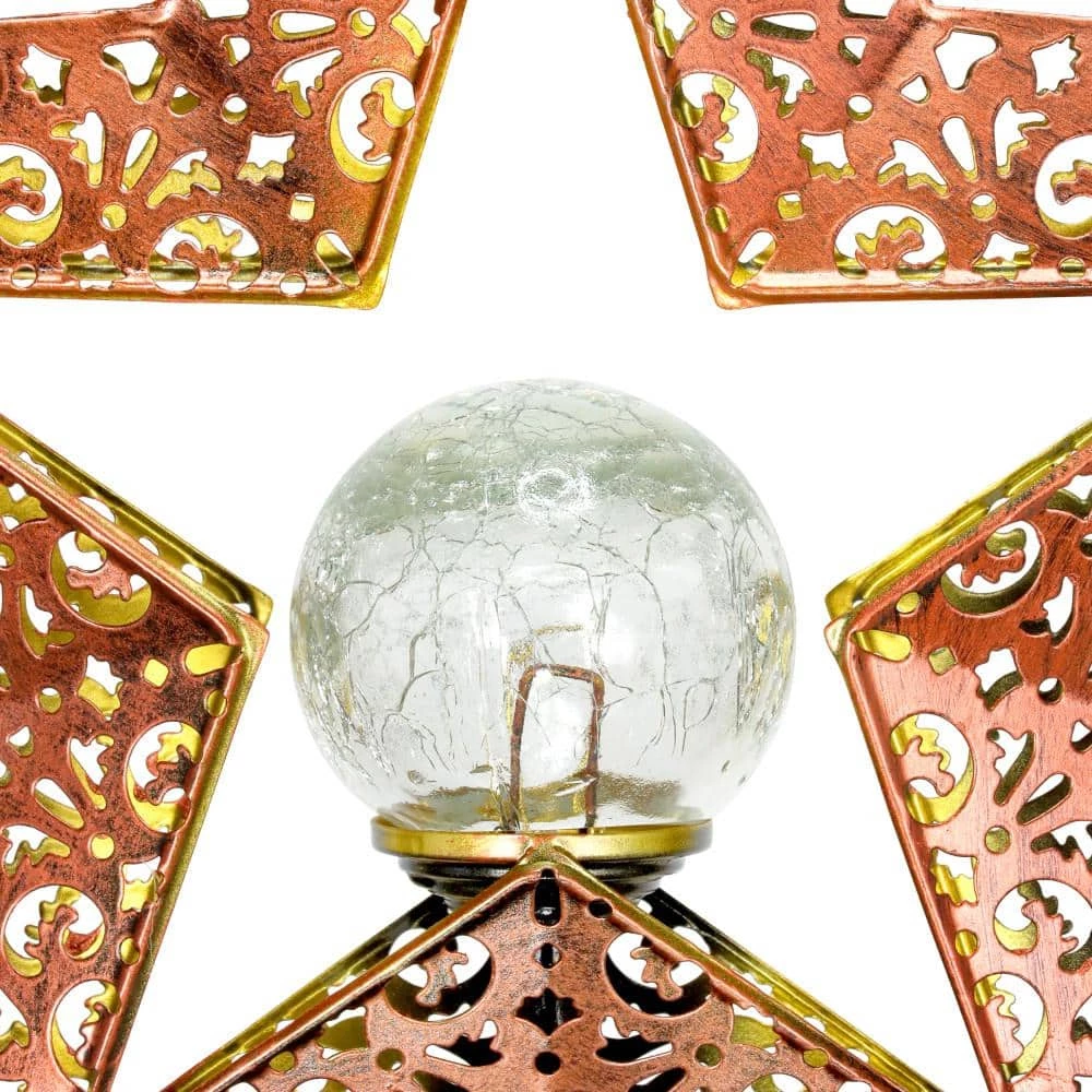 Exhart Solar Filigree Star with Glass Crackle Ball Center 2.69 ft. Bronze Metal Garden Stake 7 Exhart Solar Filigree Star with Glass Crackle Ball Center 2.69 ft. Bronze Metal Garden Stake - Image 5