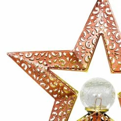Exhart Solar Filigree Star with Glass Crackle Ball Center 2.69 ft. Bronze Metal Garden Stake 12 Exhart Solar Filigree Star with Glass Crackle Ball Center 2.69 ft. Bronze Metal Garden Stake -Cheap Good Directions Store exhart decorative garden stakes 72764 rs 4f 1000