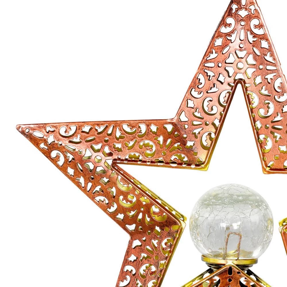 Exhart Solar Filigree Star with Glass Crackle Ball Center 2.69 ft. Bronze Metal Garden Stake 5 Exhart Solar Filigree Star with Glass Crackle Ball Center 2.69 ft. Bronze Metal Garden Stake - Image 3