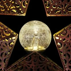 Exhart Solar Filigree Star with Glass Crackle Ball Center 2.69 ft. Bronze Metal Garden Stake 16 Exhart Solar Filigree Star with Glass Crackle Ball Center 2.69 ft. Bronze Metal Garden Stake -Cheap Good Directions Store exhart decorative garden stakes 72764 rs 76 1000