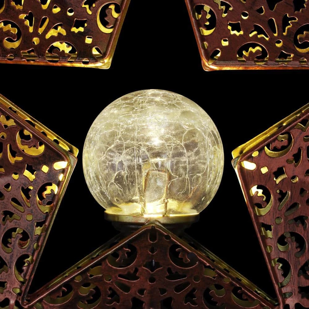 Exhart Solar Filigree Star with Glass Crackle Ball Center 2.69 ft. Bronze Metal Garden Stake 9 Exhart Solar Filigree Star with Glass Crackle Ball Center 2.69 ft. Bronze Metal Garden Stake - Image 7