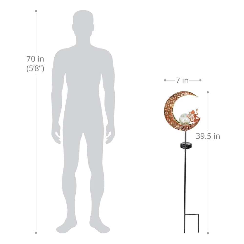 Exhart Solar Filigree Moon Stake with Crackle Ball Center 3.21 ft. Bronze Metal Garden Stake 6 Exhart Solar Filigree Moon Stake with Crackle Ball Center 3.21 ft. Bronze Metal Garden Stake - Image 4