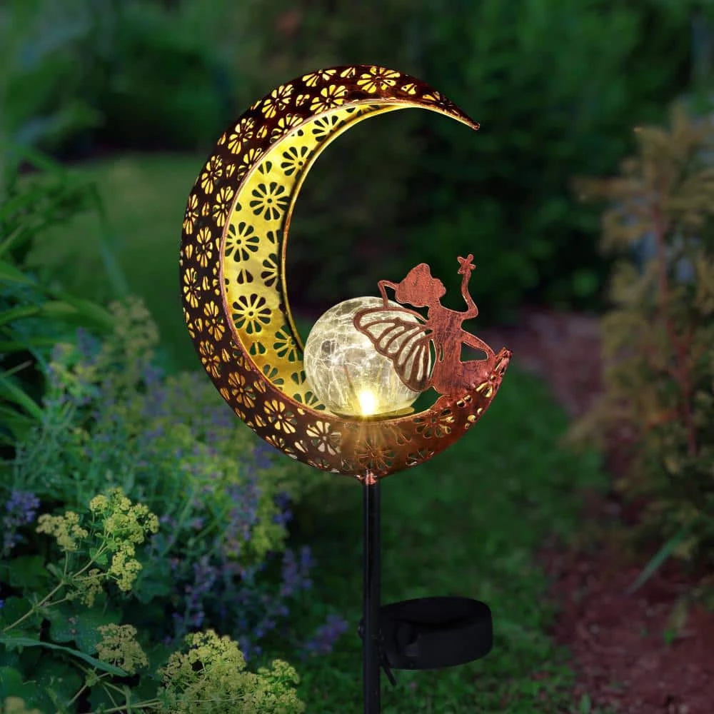 Exhart Solar Filigree Moon Stake with Crackle Ball Center 3.21 ft. Bronze Metal Garden Stake 10 Exhart Solar Filigree Moon Stake with Crackle Ball Center 3.21 ft. Bronze Metal Garden Stake - Image 8