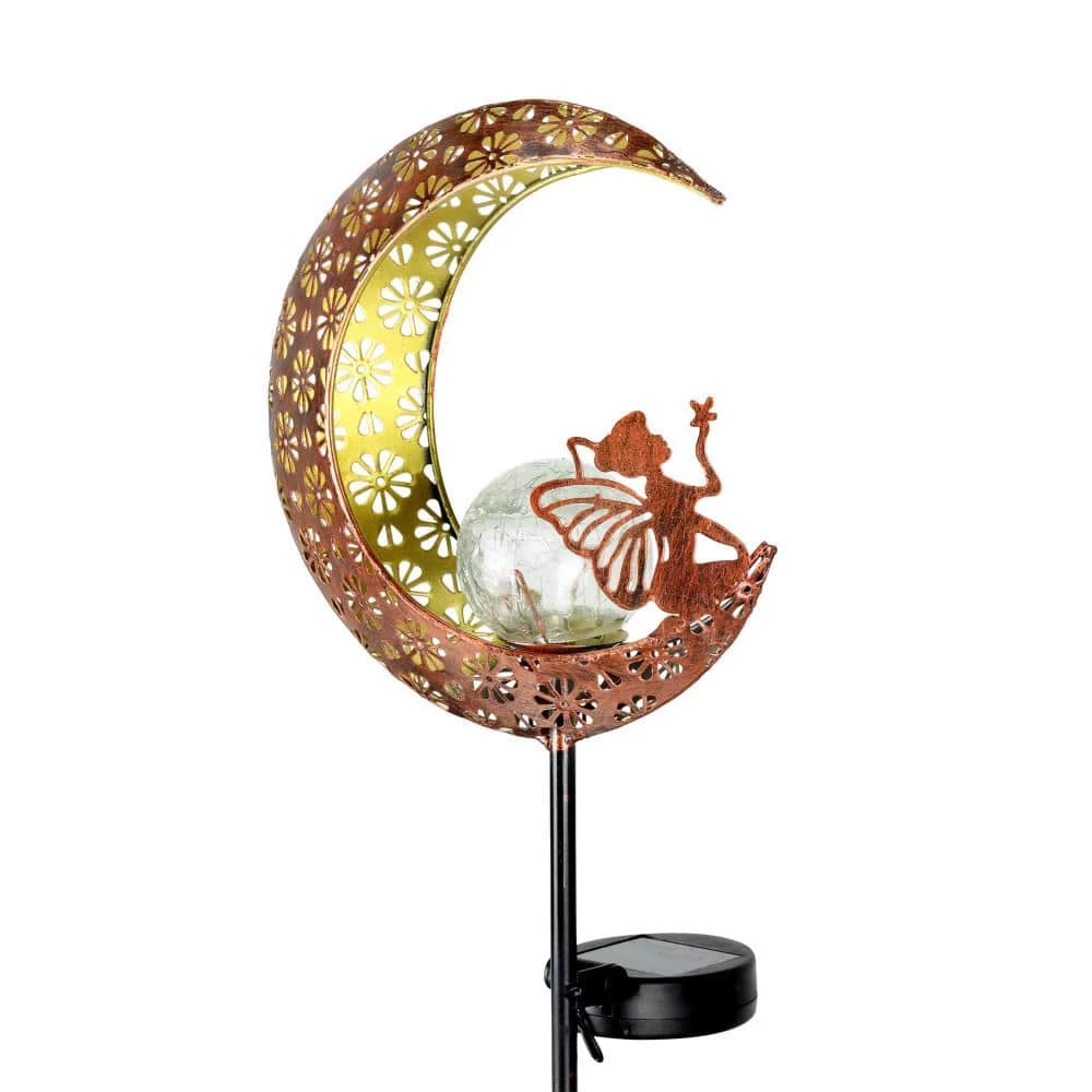 Exhart Solar Filigree Moon Stake with Crackle Ball Center 3.21 ft. Bronze Metal Garden Stake 7 Exhart Solar Filigree Moon Stake with Crackle Ball Center 3.21 ft. Bronze Metal Garden Stake - Image 5