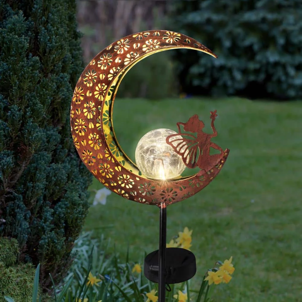 Exhart Solar Filigree Moon Stake with Crackle Ball Center 3.21 ft. Bronze Metal Garden Stake 9 Exhart Solar Filigree Moon Stake with Crackle Ball Center 3.21 ft. Bronze Metal Garden Stake - Image 7