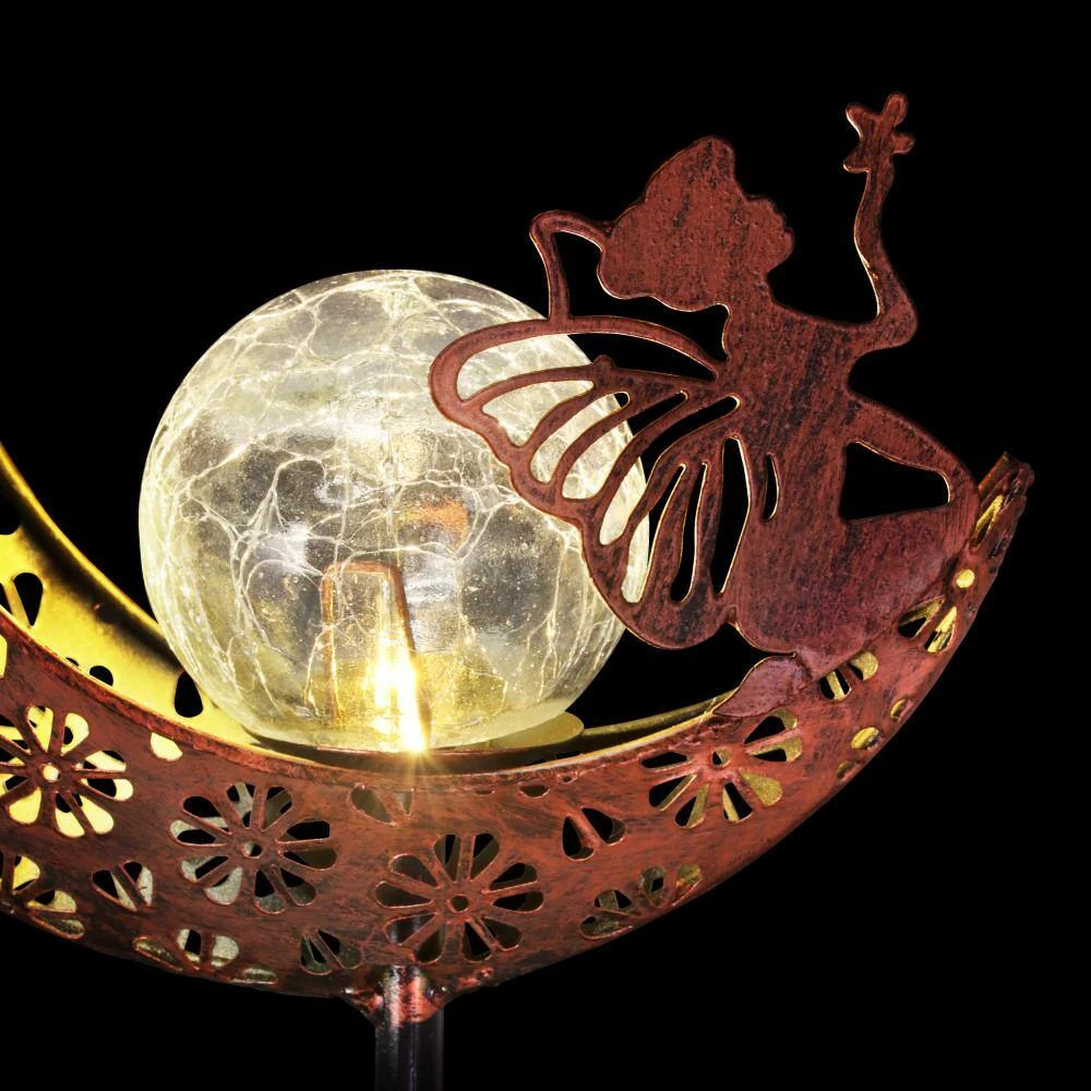 Exhart Solar Filigree Moon Stake with Crackle Ball Center 3.21 ft. Bronze Metal Garden Stake 8 Exhart Solar Filigree Moon Stake with Crackle Ball Center 3.21 ft. Bronze Metal Garden Stake - Image 6