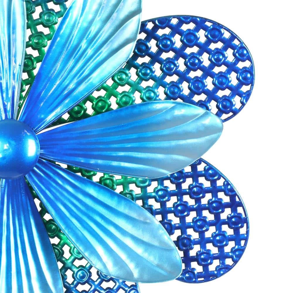 Exhart 5.77 ft. Stamped Double Pinwheel Kinetic Flower Garden Spinner Multi-Color Metal Garden Stake 5 Exhart 5.77 ft. Stamped Double Pinwheel Kinetic Flower Garden Spinner Multi-Color Metal Garden Stake - Image 3