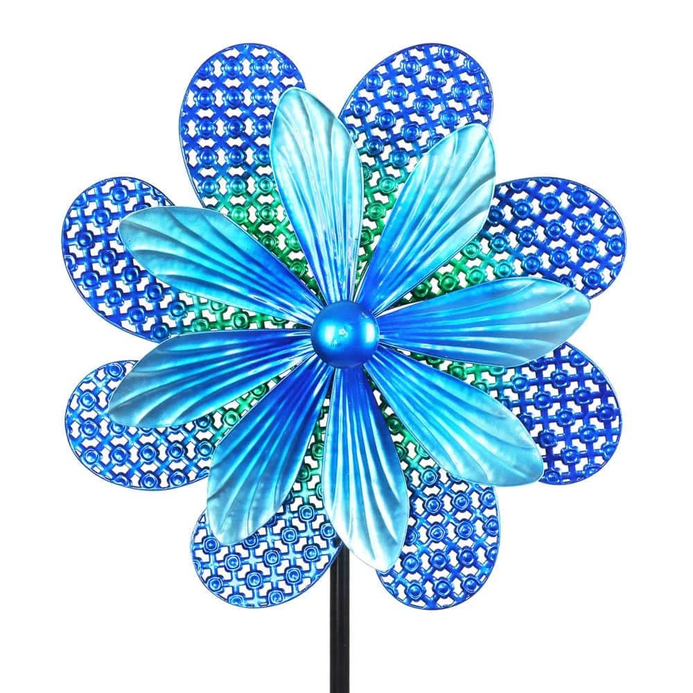 Exhart 5.77 ft. Stamped Double Pinwheel Kinetic Flower Garden Spinner Multi-Color Metal Garden Stake 3 Exhart 5.77 ft. Stamped Double Pinwheel Kinetic Flower Garden Spinner Multi-Color Metal Garden Stake