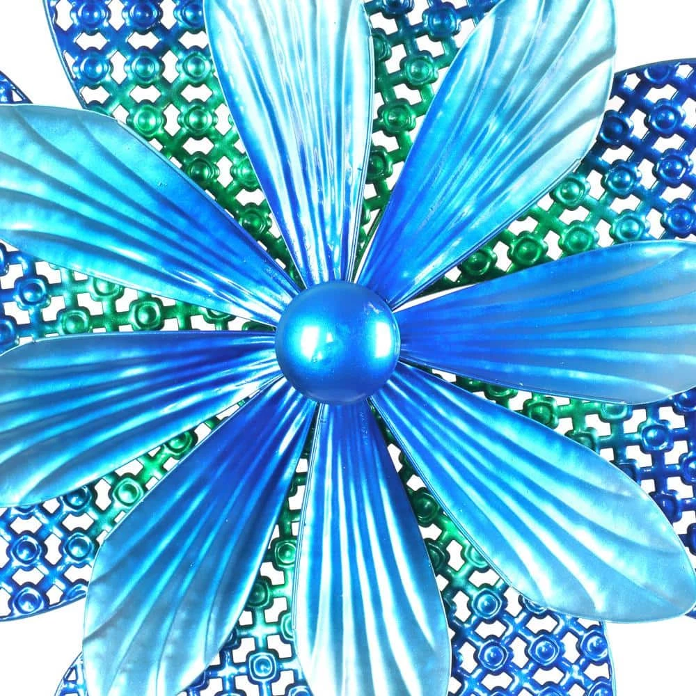 Exhart 5.77 ft. Stamped Double Pinwheel Kinetic Flower Garden Spinner Multi-Color Metal Garden Stake 4 Exhart 5.77 ft. Stamped Double Pinwheel Kinetic Flower Garden Spinner Multi-Color Metal Garden Stake - Image 2