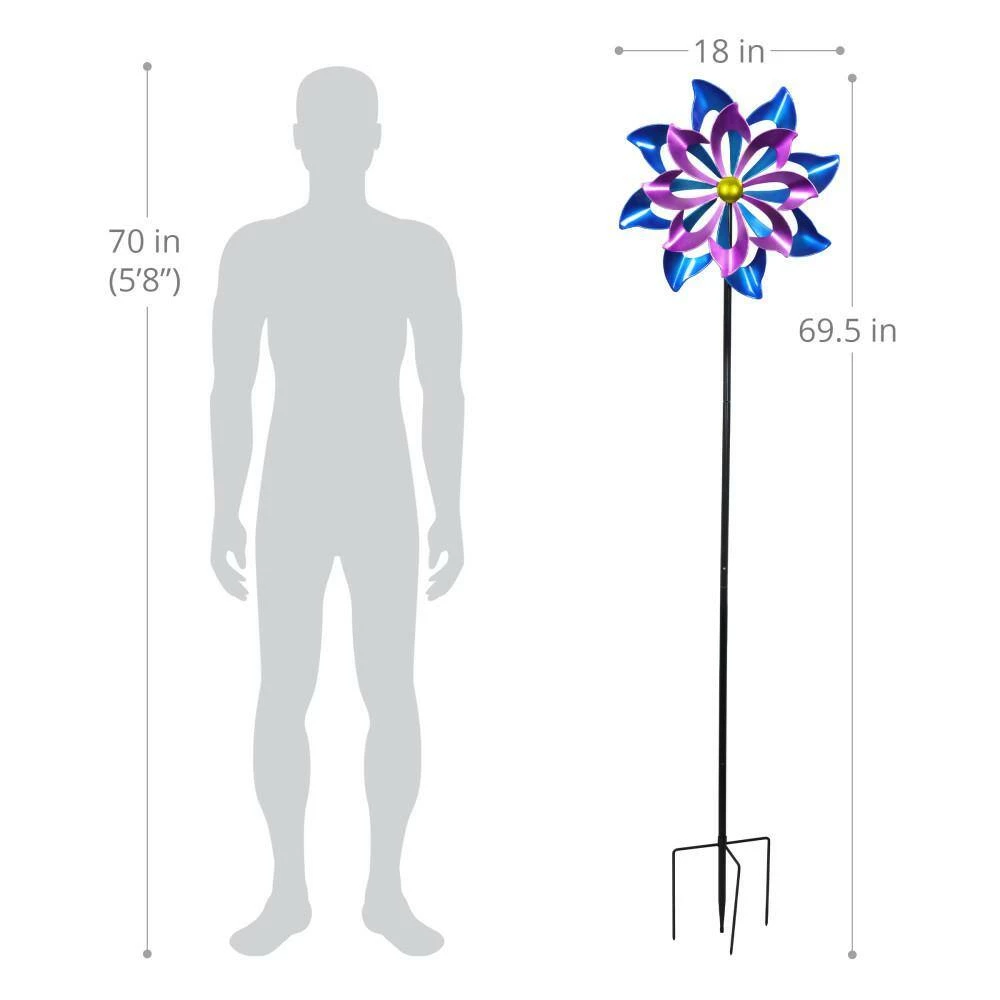 Exhart 5.77 ft. Double Pinwheel Garden Kinetic Spinner Multi-Color Metal Garden Stake 6 Exhart 5.77 ft. Double Pinwheel Garden Kinetic Spinner Multi-Color Metal Garden Stake - Image 4
